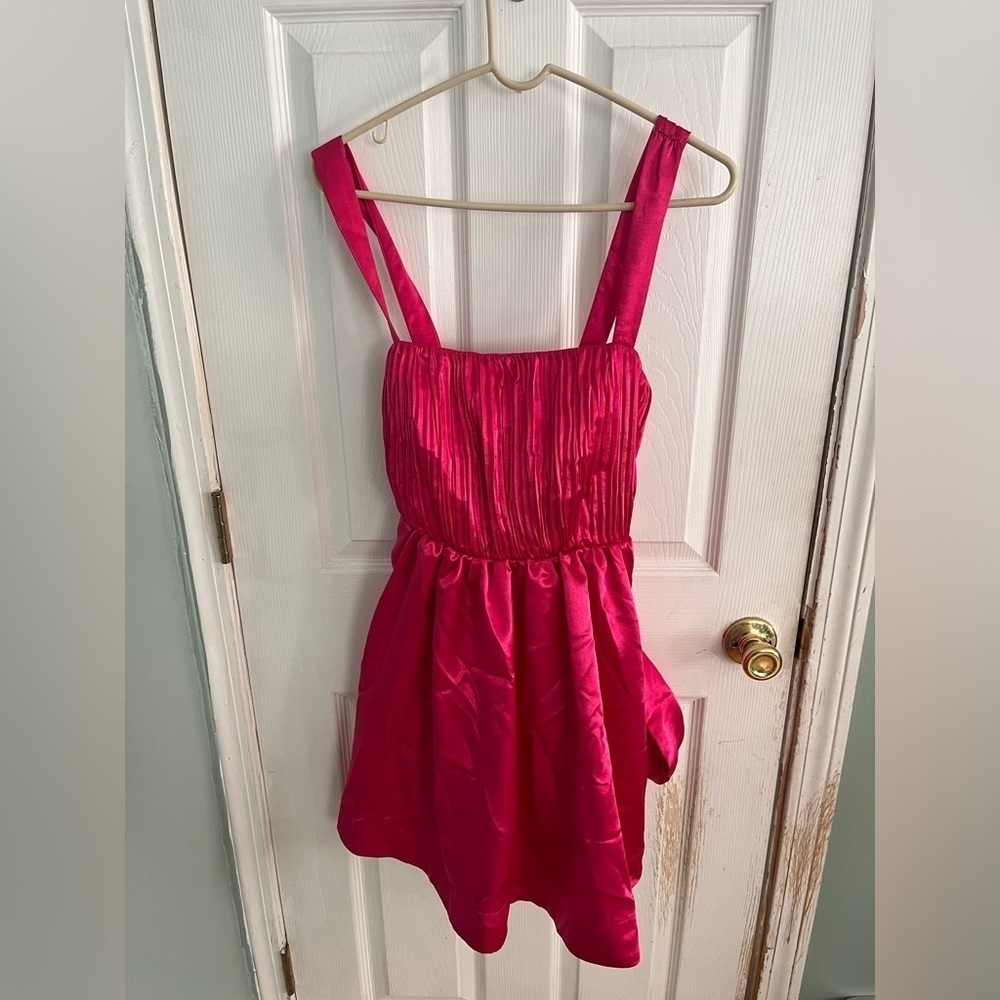Anthropologie Maeve Pink Satin Bow Mini Dress Size 6 - Picture 5 of 9